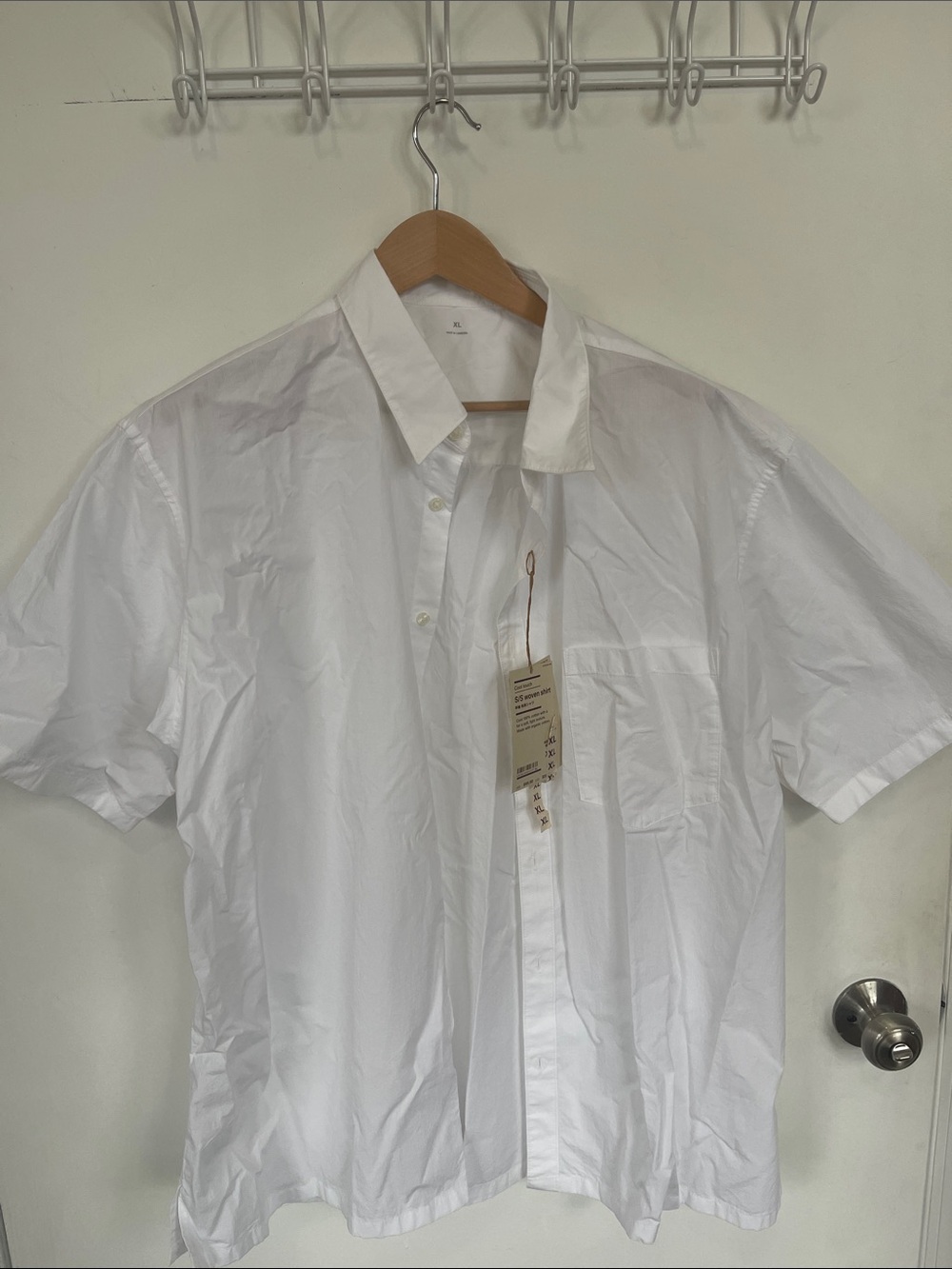 Men's Short-Sleeve White Button-Up Shirt Muji xl 100% cotton